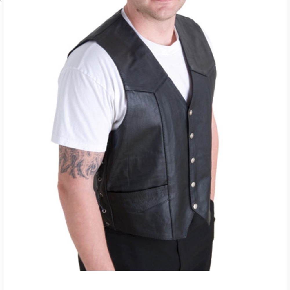 Black leather mens vest 3xl new interstate